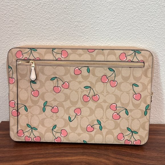 coach Laptop Sleeve In Signature Canvas With Heart Cherry Print cf158 - Picture 2 of 7